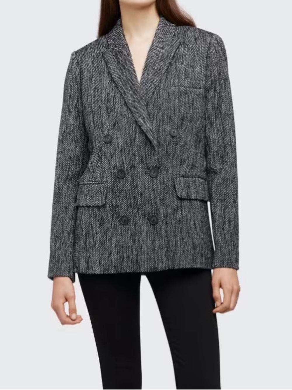 L'AGENCE Ashlyn Textured Herringbone Shimmer Double-Breasted Blazer (Orig. $625)